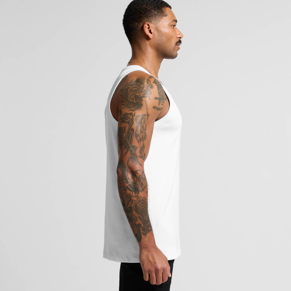 Men’s Heavy Organic Rib Crop Tank – White w/ Forest Green Embroidered Logo image 2