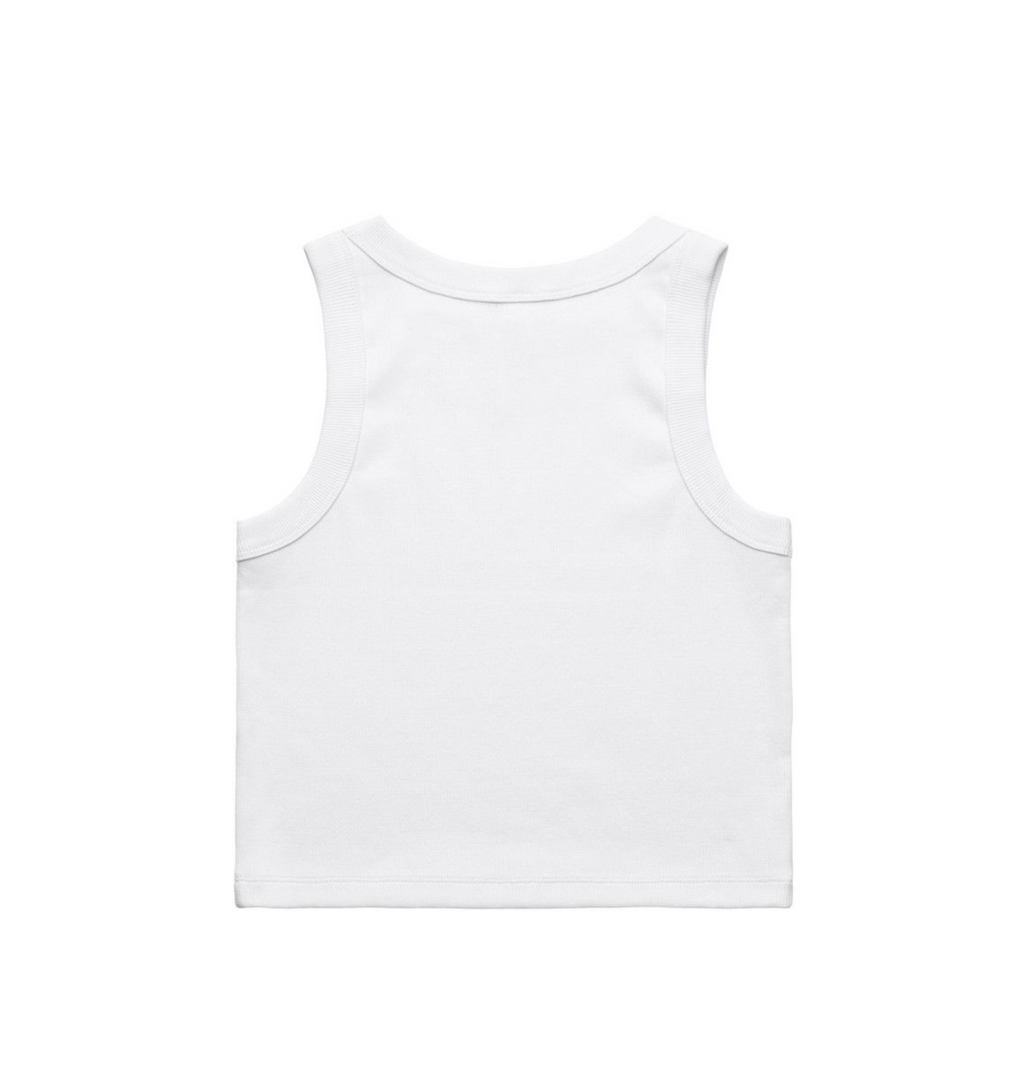 Women’s Heavy Organic Rib Crop Tank – White w/ Forest Green Embroidered Logo image 4