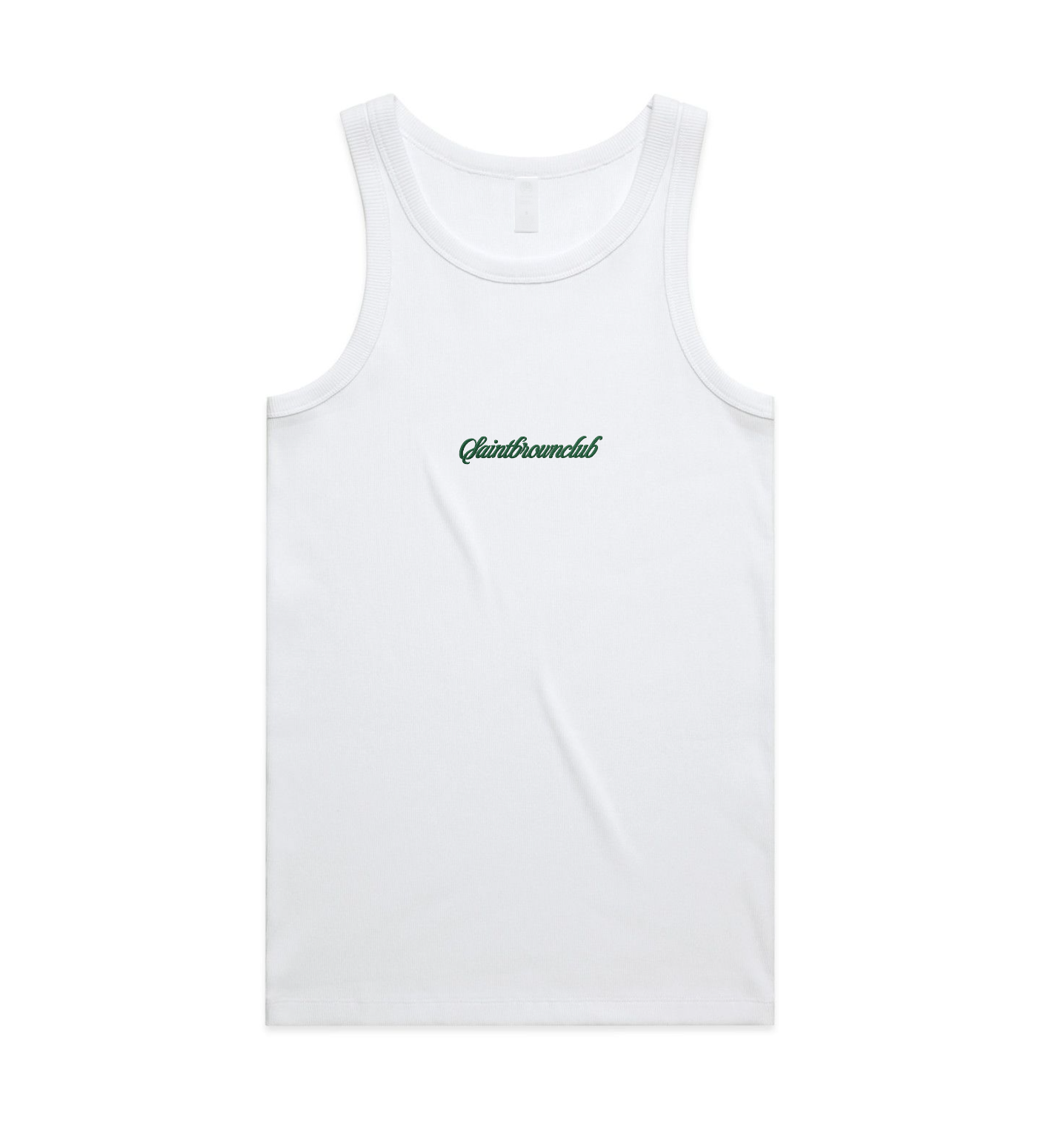 Men’s Heavy Organic Rib Crop Tank – White w/ Forest Green Embroidered Logo image 3