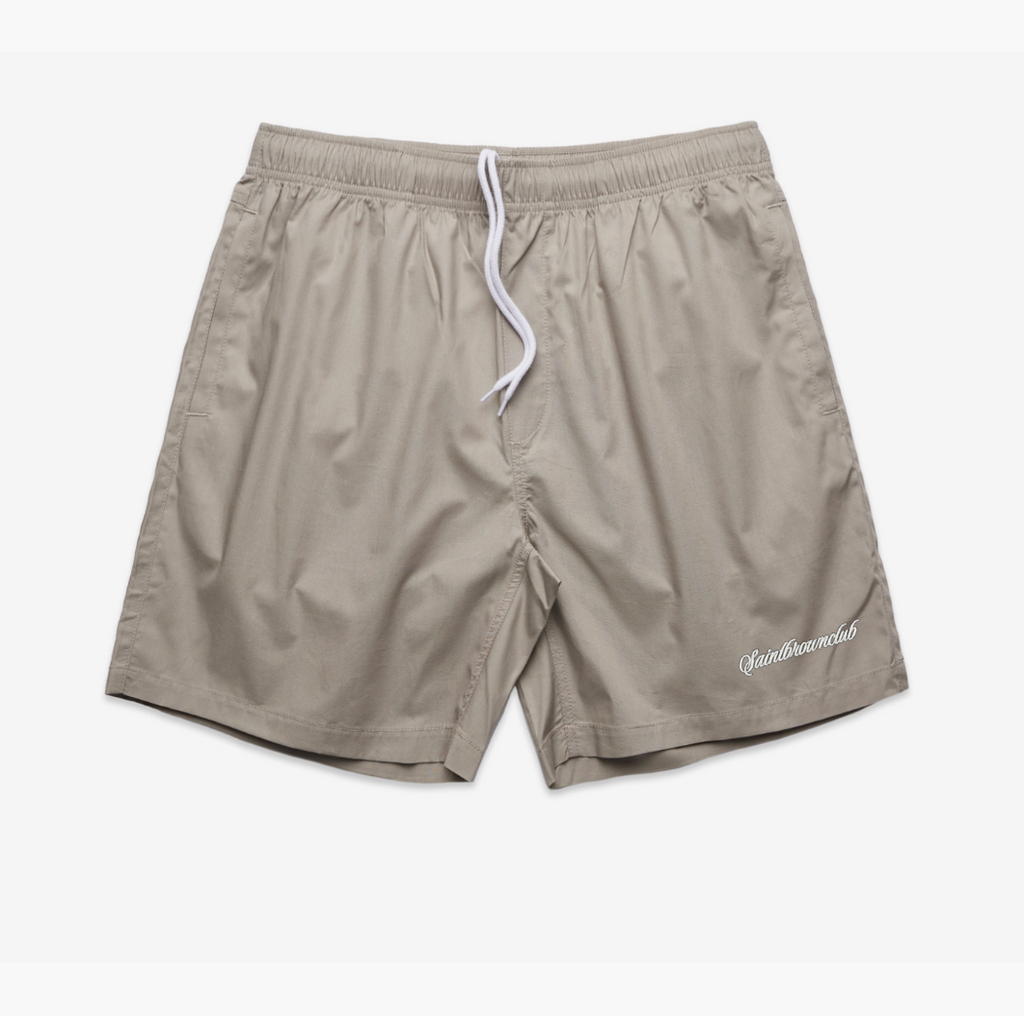 Golf Shorts, Beige / Forest Green Embroidery