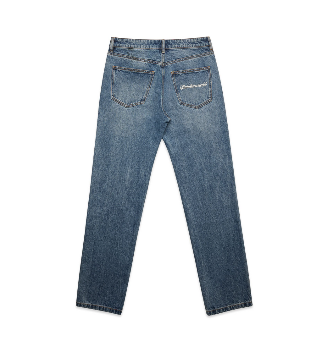 Washed Blue Straight Jeans Embroidery SBC  Logo image 0