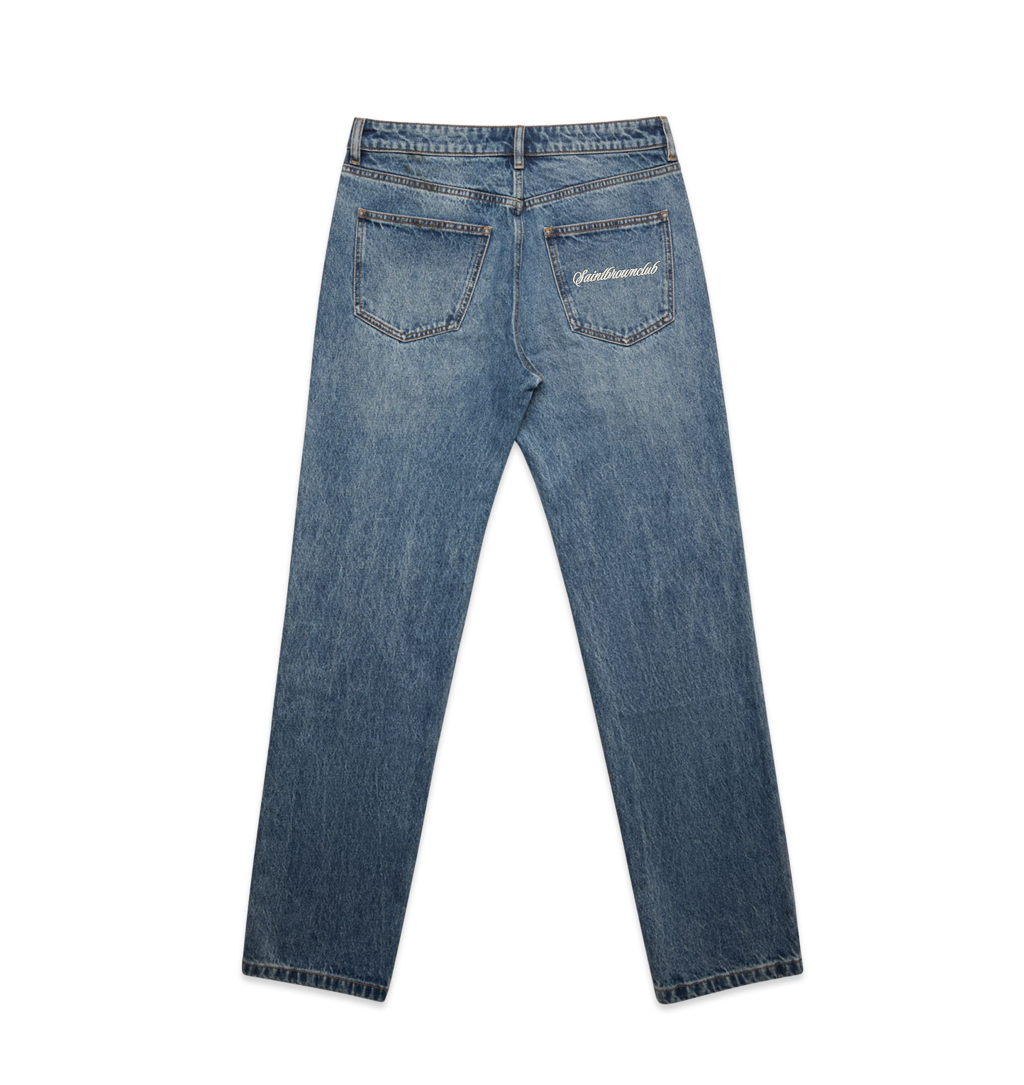 Washed Blue Straight Jeans Embroidery SBC  Logo image 0